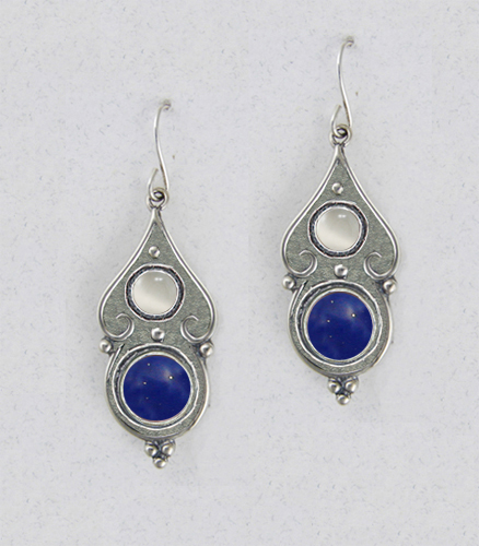 Sterling Silver Lapis Lazuli And White Moonstone Gemstone Drop Dangle Earrings